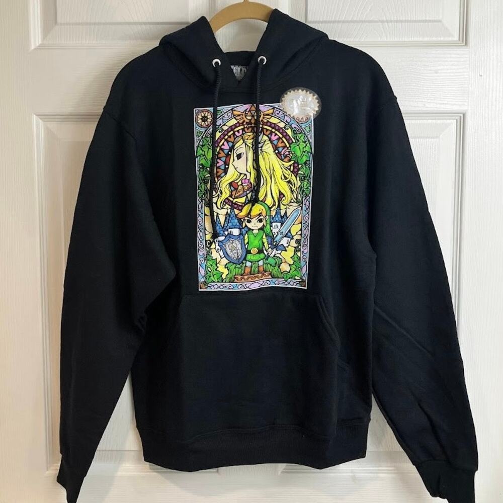 Legend of Zelda Black Hoodie Sweatshirt Wind Waker HD 2016 Stained Glass Size S
